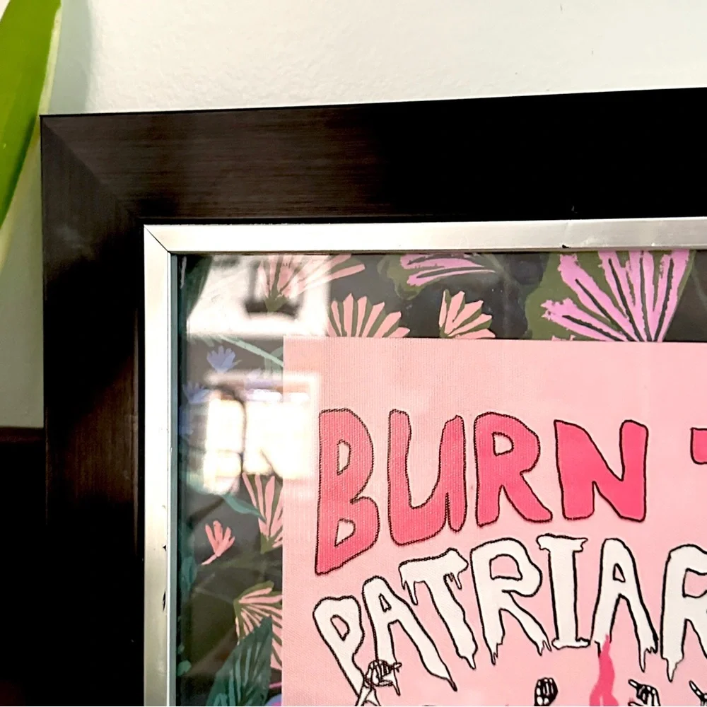 Burn the Patriarchy Skeleton Fire Pink Moody Floral Canvas Art Print Framed Art